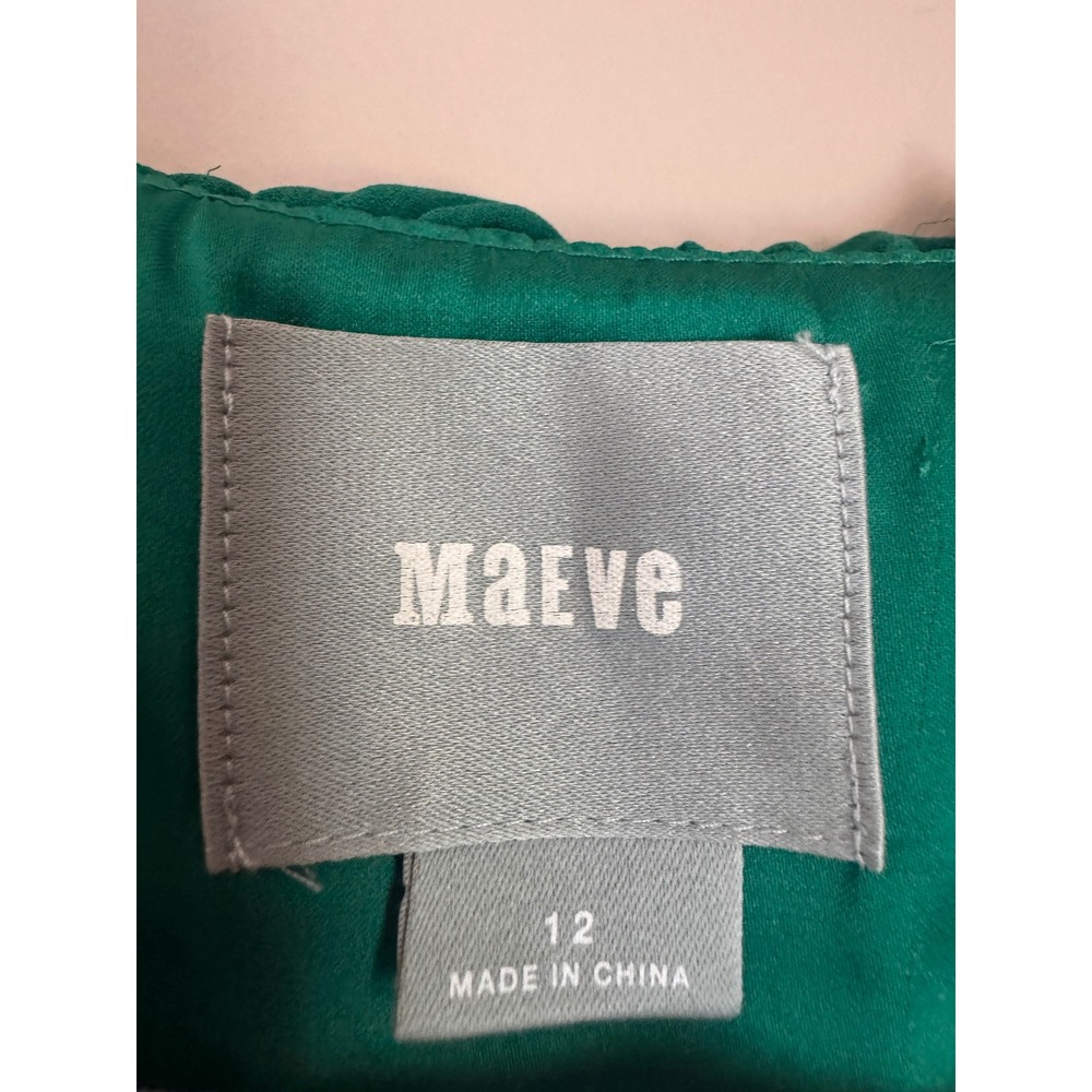 Maeve Anthropologie Green Ruffle V-Neck Empire Waist Fit Flare Dress Womens 12 - Picture 5 of 7